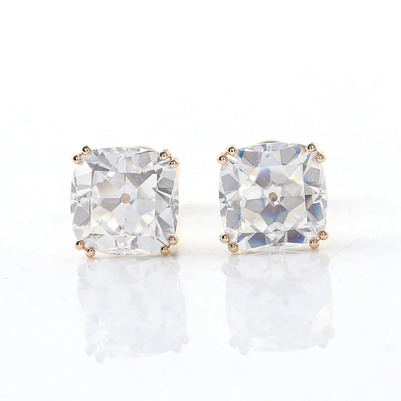Fine Jewelry Cushion Cut VVS Diamond Moissanite Real Gold Earing Stud Wholesale Customized Women Earrings