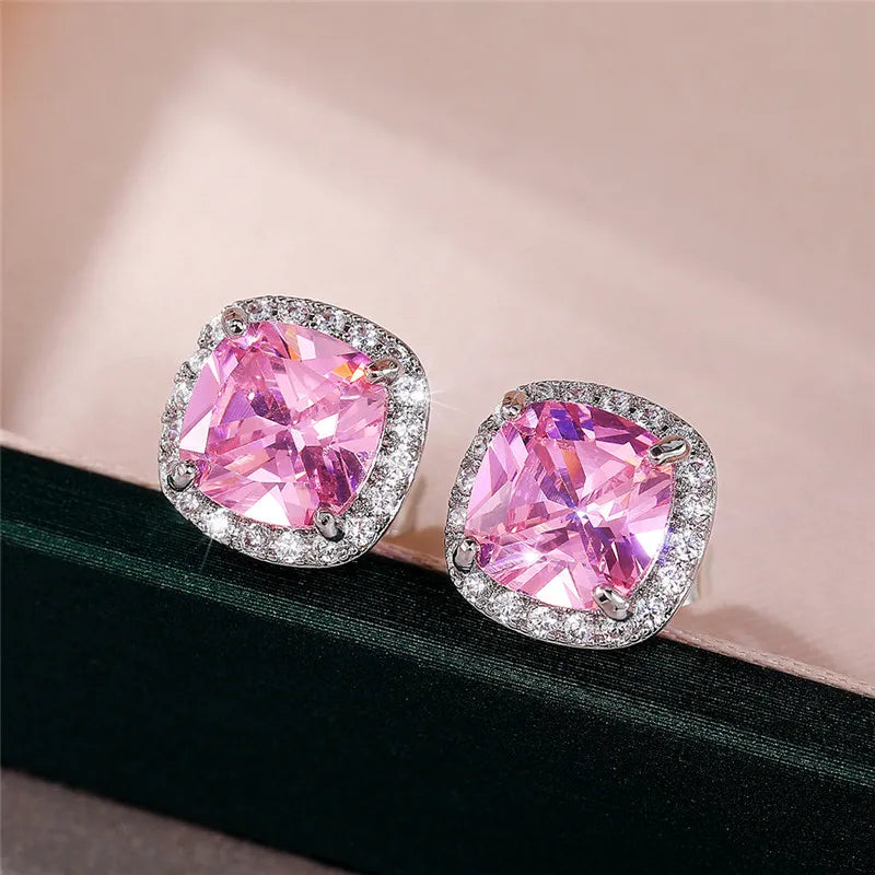 Gemstone-Inspired Cushion-Cut Cubic Zirconia Stud Earrings