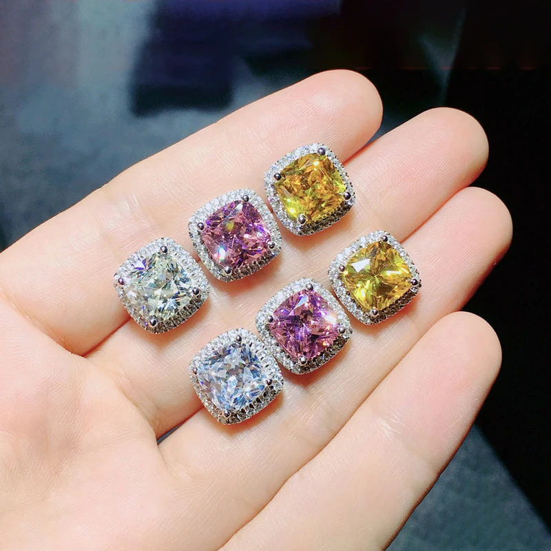Gemstone-Inspired Cushion-Cut Cubic Zirconia Stud Earrings