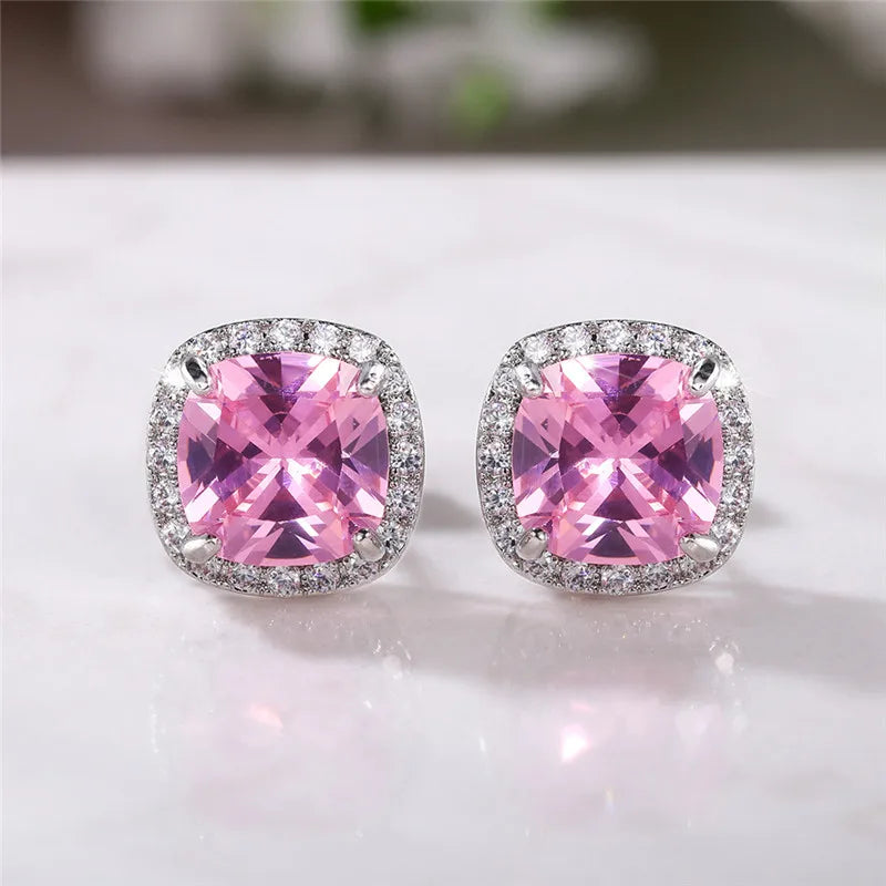 Gemstone-Inspired Cushion-Cut Cubic Zirconia Stud Earrings