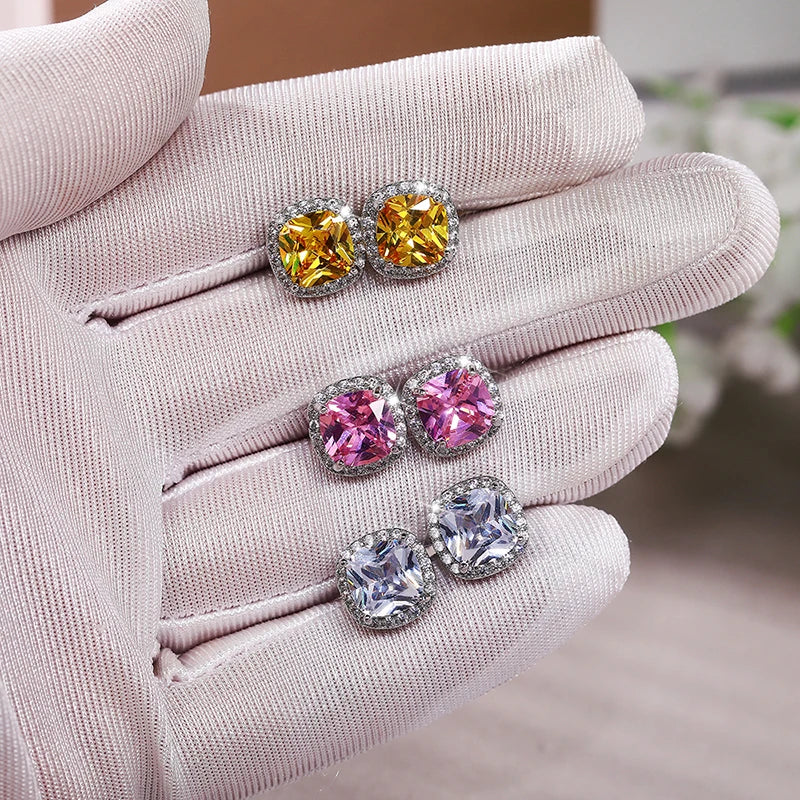 Gemstone-Inspired Cushion-Cut Cubic Zirconia Stud Earrings