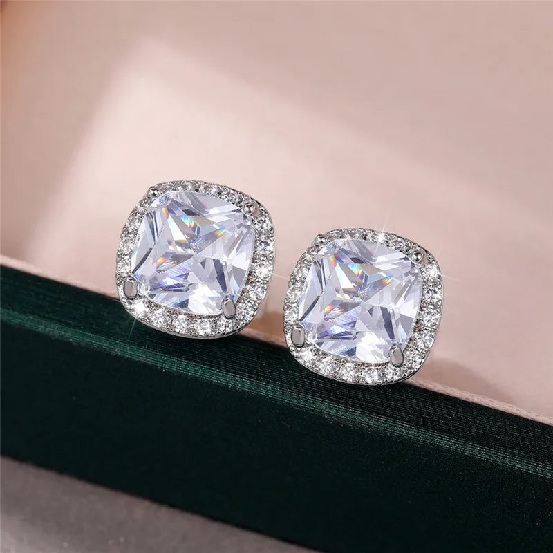 Gemstone-Inspired Cushion-Cut Cubic Zirconia Stud Earrings
