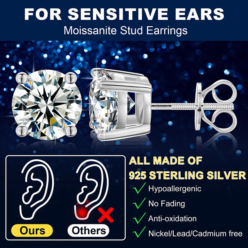 High Quality Local US Stock Women Classic Jewelry 925 Sterling Silver VVS Moissanite Diamond Solitaire Iced Out Stud Earrings