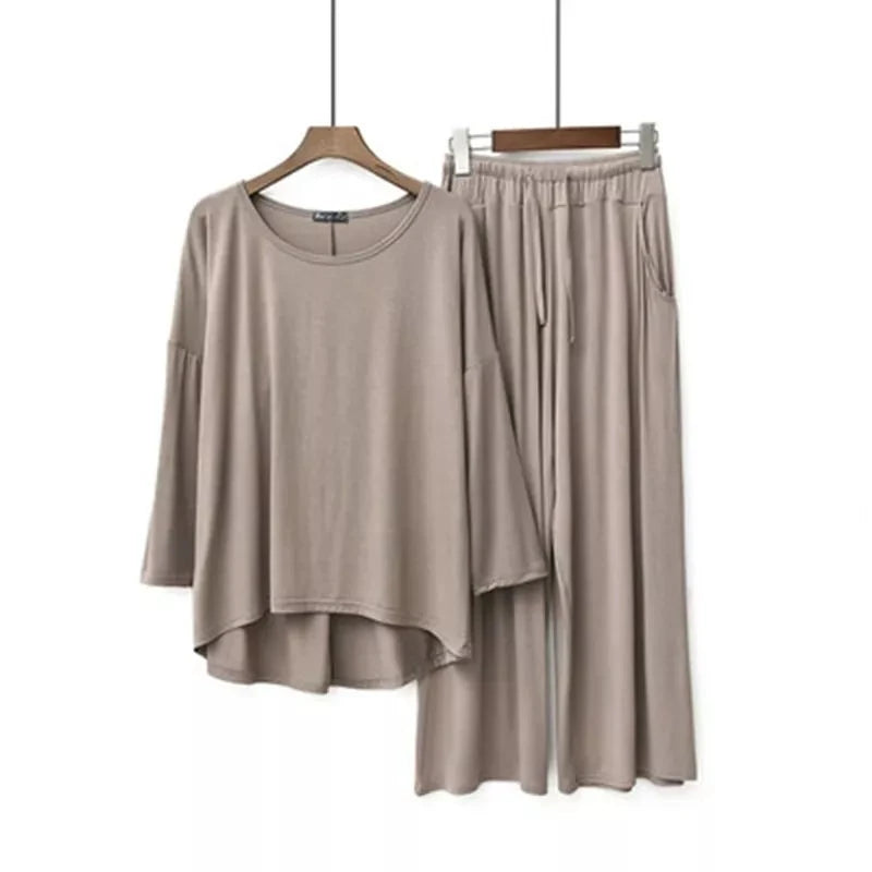 Plus Size 7XL 150K Summer Modal Pajamas Sets  Short Sleeve Top and Pants Women Soft Sleepwear Suit Home Women Female Sleepwear