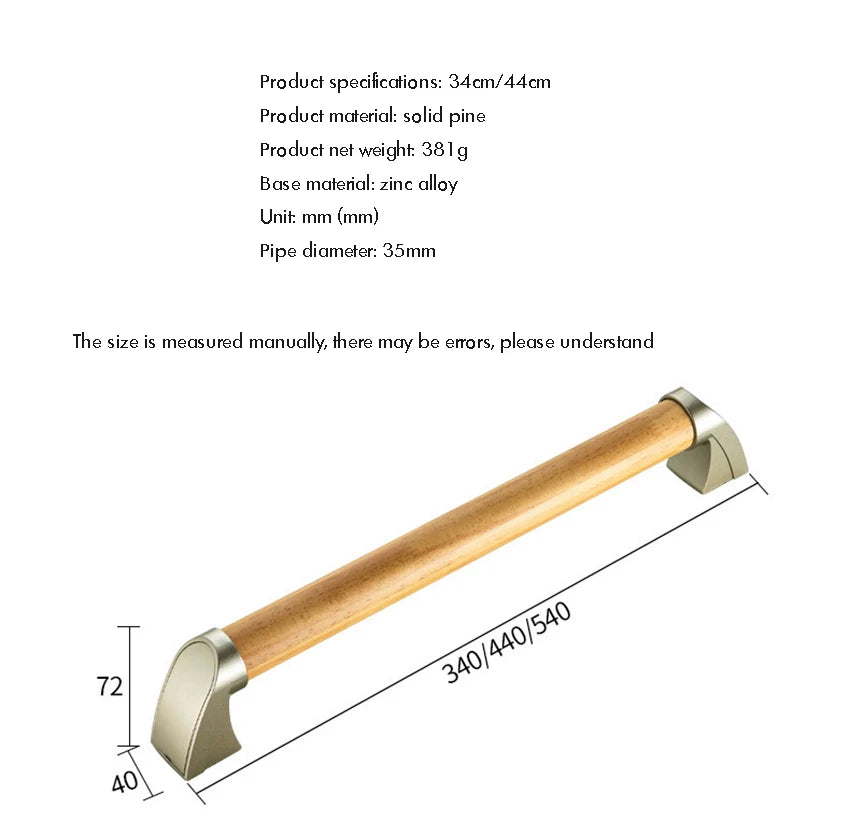 Anti Slip Shower Grab Bar Handle, 34cm, 44cm, Wood Bathroom Grab Bar, Bathroom Balance Bar,Safety Hand Rail Support for Elderly