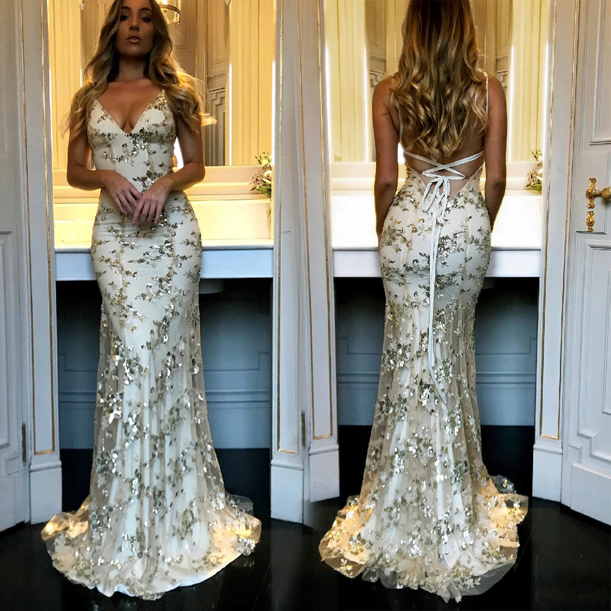 Bdbh High-end Extended-size Bestseller Sequined Mesh Bodycon Sexy Backless Evening Gown Long Dress 2026