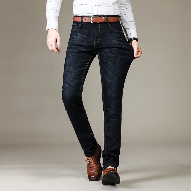 Men’s Classic Fitted Stretch Straight-Leg Jeans, Black & Blue