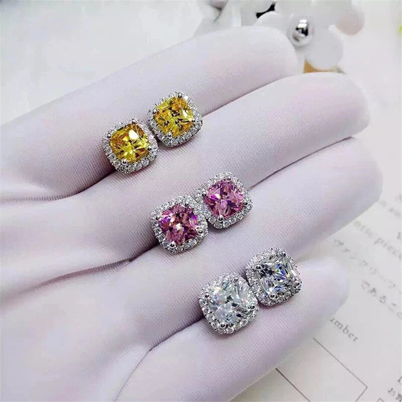 Gemstone-Inspired Cushion-Cut Cubic Zirconia Stud Earrings