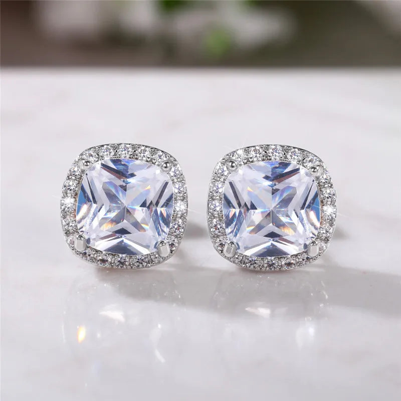 Gemstone-Inspired Cushion-Cut Cubic Zirconia Stud Earrings