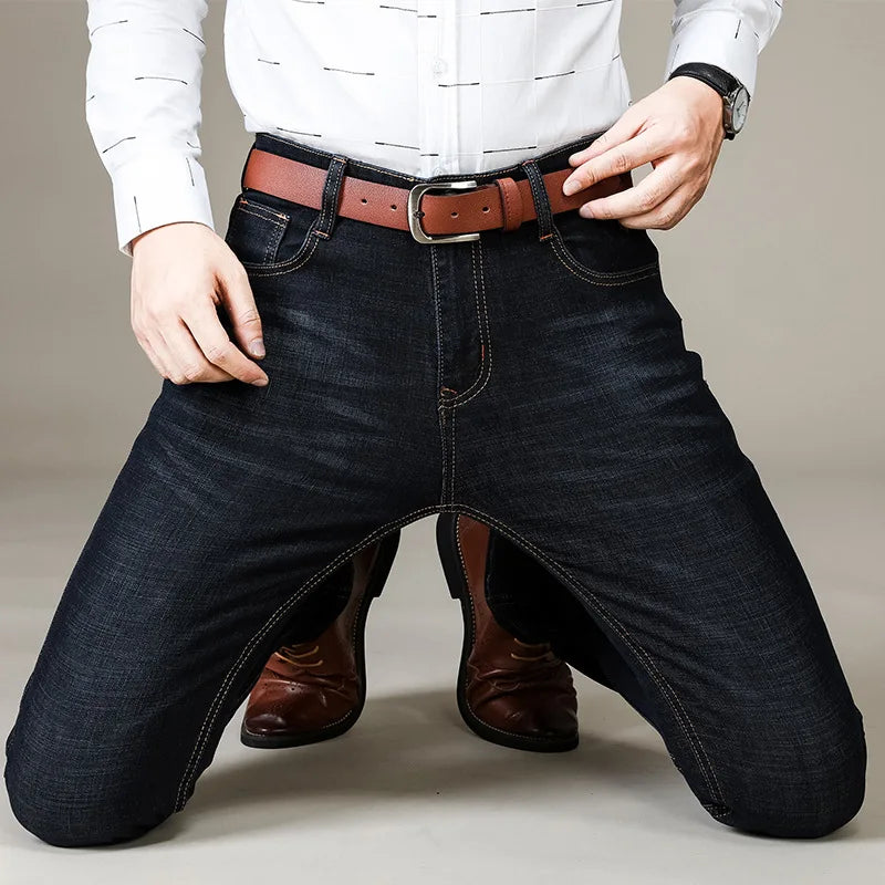 Men’s Classic Fitted Stretch Straight-Leg Jeans, Black & Blue