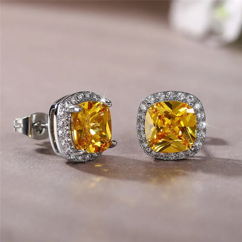 Gemstone-Inspired Cushion-Cut Cubic Zirconia Stud Earrings