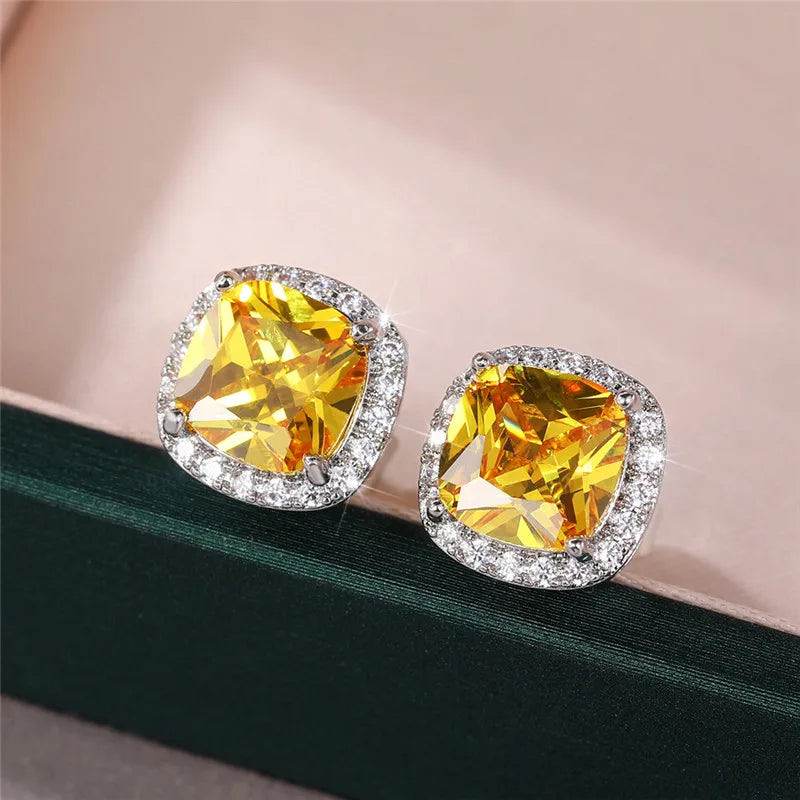 Gemstone-Inspired Cushion-Cut Cubic Zirconia Stud Earrings