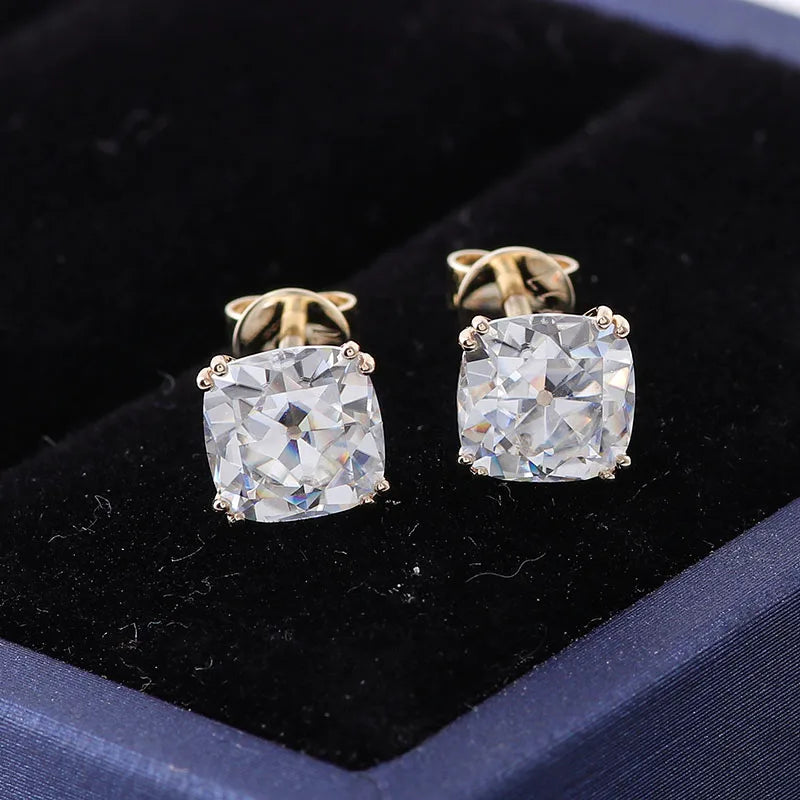 Fine Jewelry Cushion Cut VVS Diamond Moissanite Real Gold Earing Stud Wholesale Customized Women Earrings