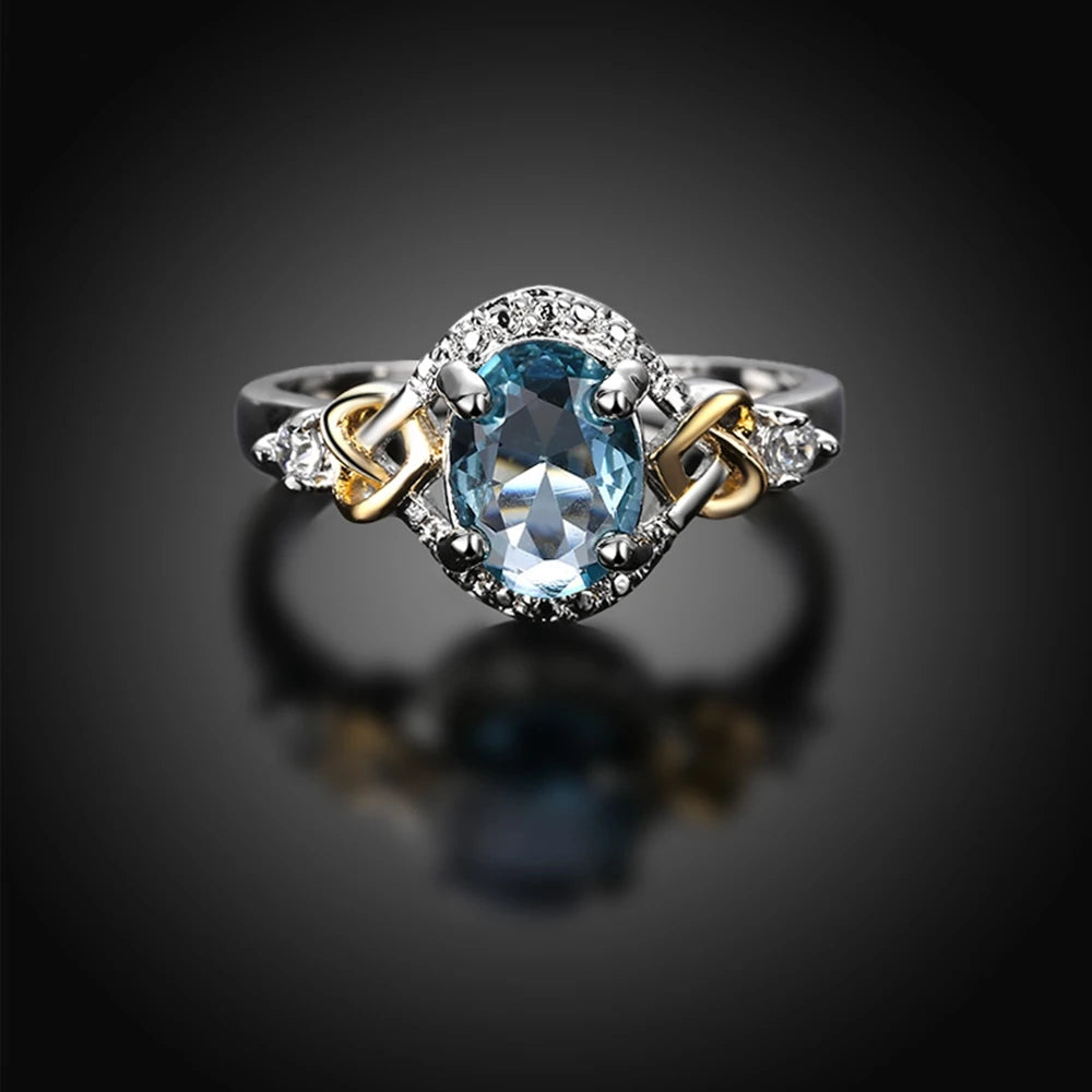 Sky Blue Oval CZ Ring, Earrings & Necklace — Silver-Plated Statement Jewelry | Sizes 6–9