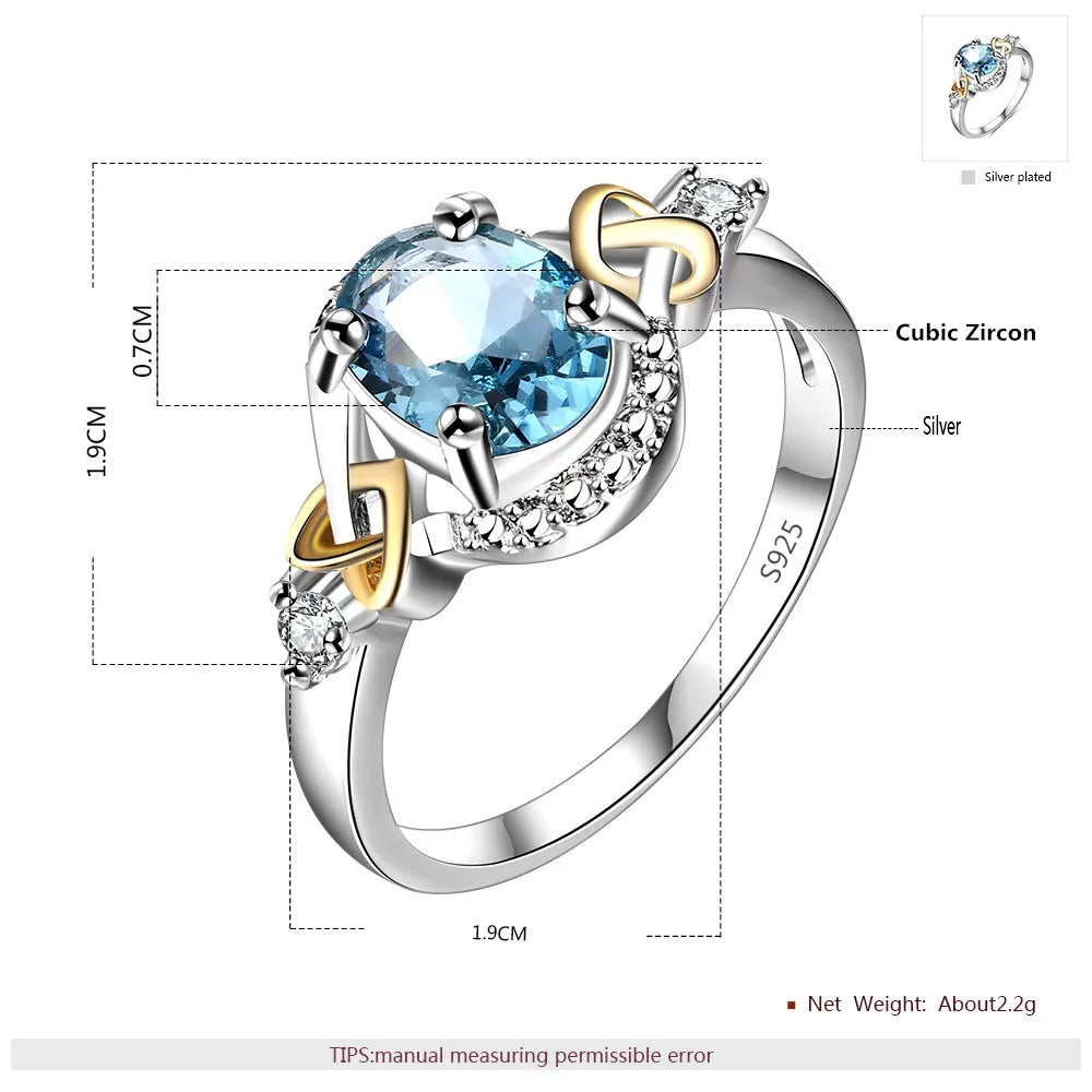 Sky Blue Oval CZ Ring, Earrings & Necklace — Silver-Plated Statement Jewelry | Sizes 6–9