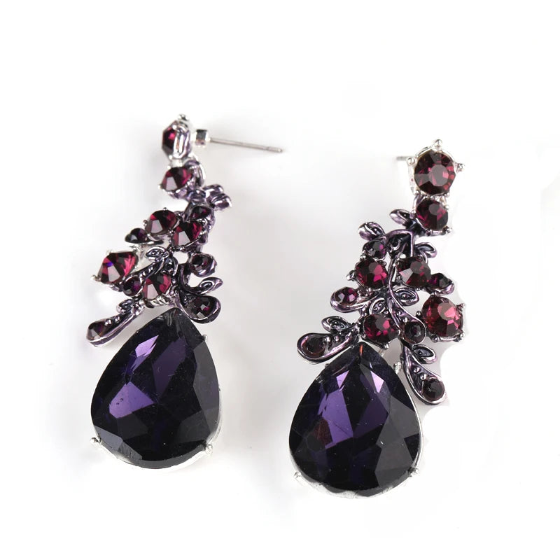 Bridal Party Wedding Jewelry Sets Statement Purple Delicate Crystal Rhinestones Necklace Earrings set Waterdrop Dress Accessorie