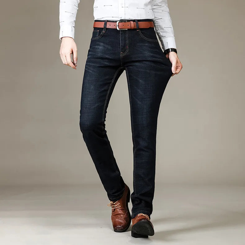 Men’s Classic Fitted Stretch Straight-Leg Jeans, Black & Blue