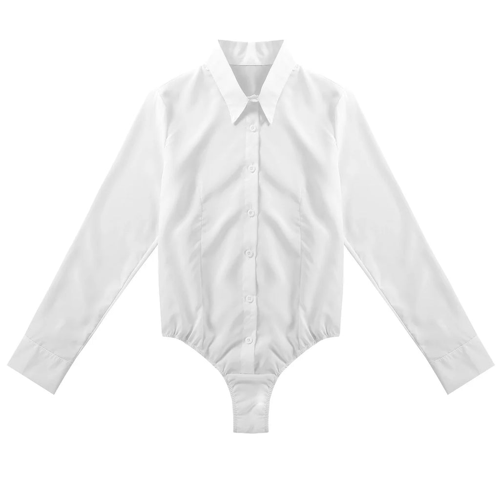 Women's Long Sleeve Bodysuit Shirt – Slim Fit Office Blouse Leotard Top
