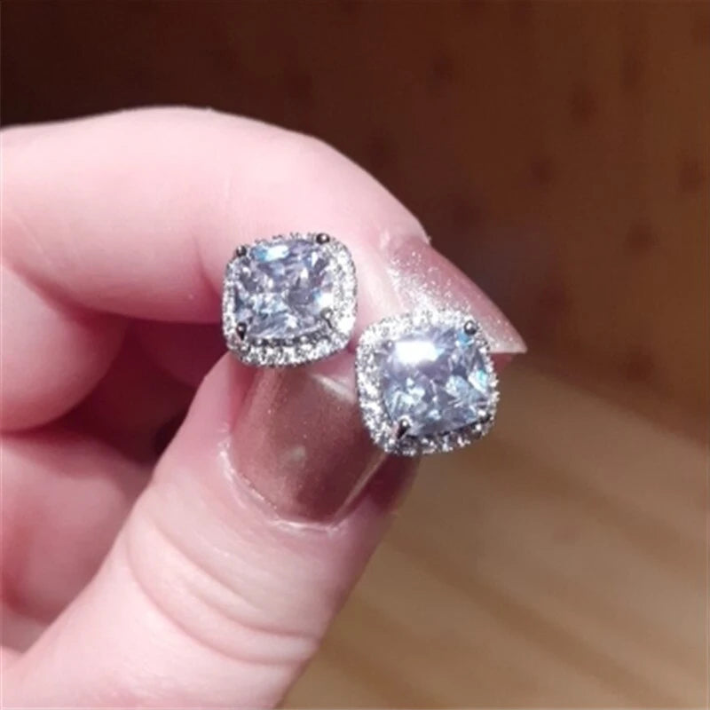 Gemstone-Inspired Cushion-Cut Cubic Zirconia Stud Earrings