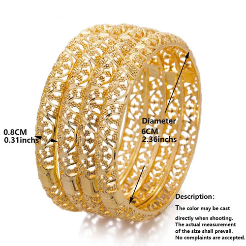 24K Gold Color Bangle Bracelets for Women — 4-Piece Set | Wedding, Bride & African Gifts