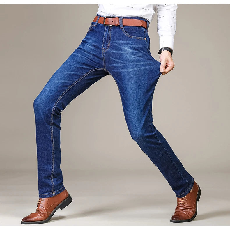Men’s Classic Fitted Stretch Straight-Leg Jeans, Black & Blue