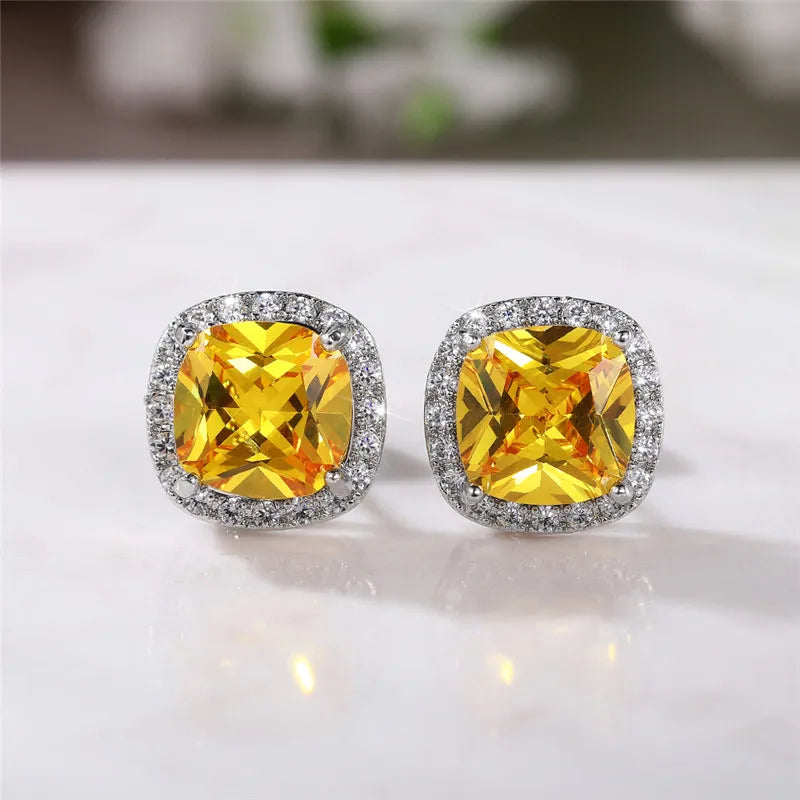 Gemstone-Inspired Cushion-Cut Cubic Zirconia Stud Earrings