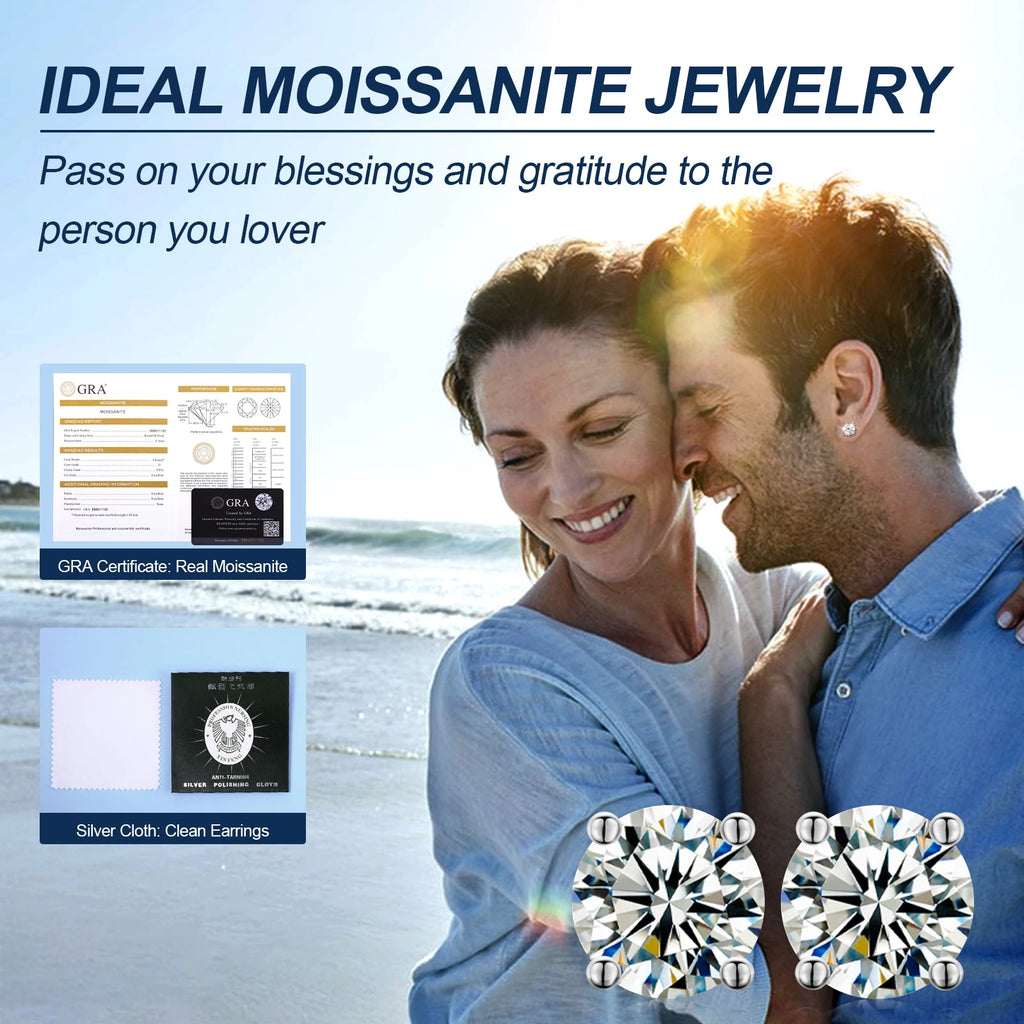 High Quality Local US Stock Women Classic Jewelry 925 Sterling Silver VVS Moissanite Diamond Solitaire Iced Out Stud Earrings