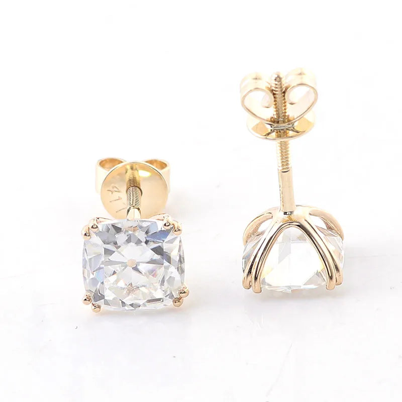 Fine Jewelry Cushion Cut VVS Diamond Moissanite Real Gold Earing Stud Wholesale Customized Women Earrings