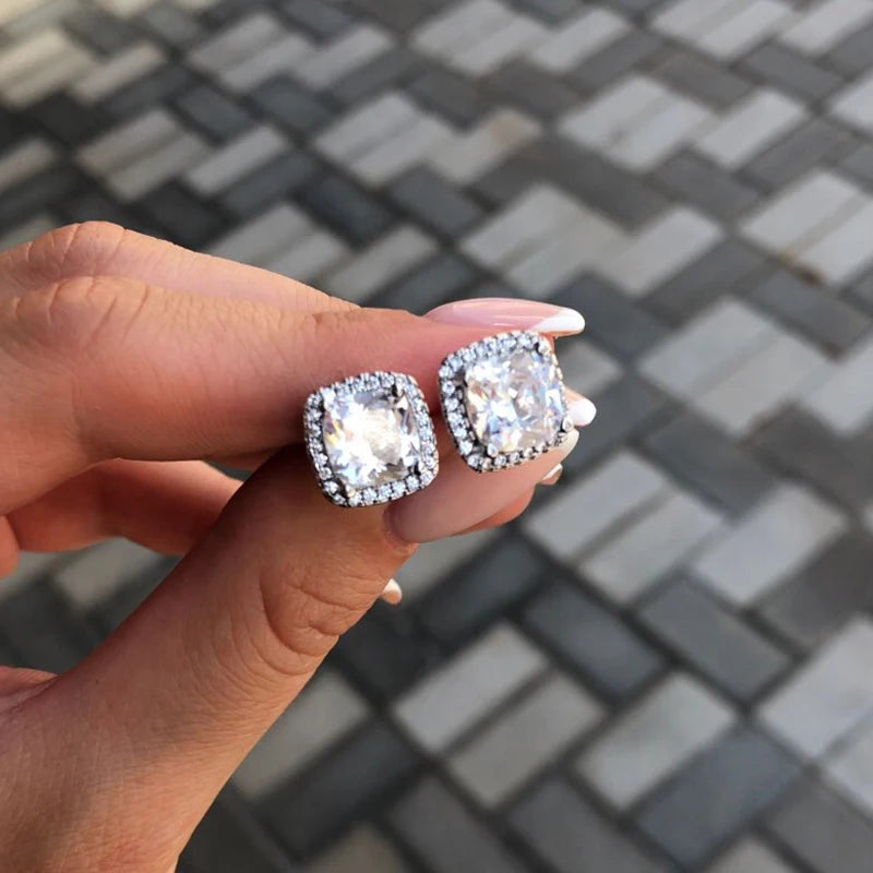 Gemstone-Inspired Cushion-Cut Cubic Zirconia Stud Earrings