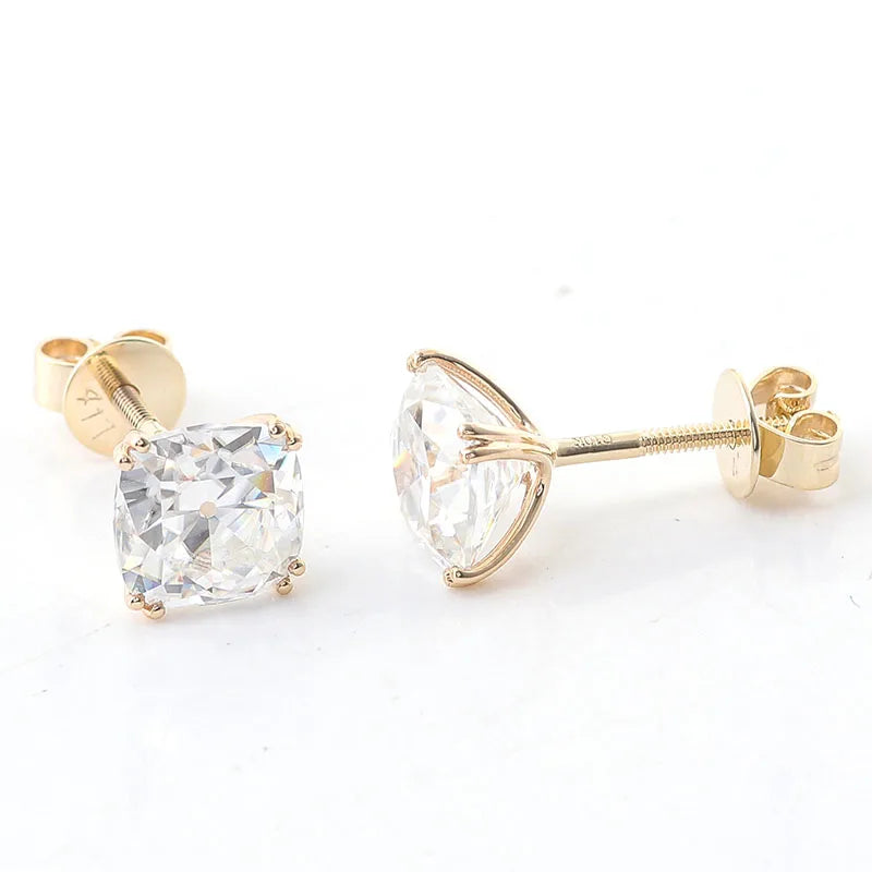 Fine Jewelry Cushion Cut VVS Diamond Moissanite Real Gold Earing Stud Wholesale Customized Women Earrings