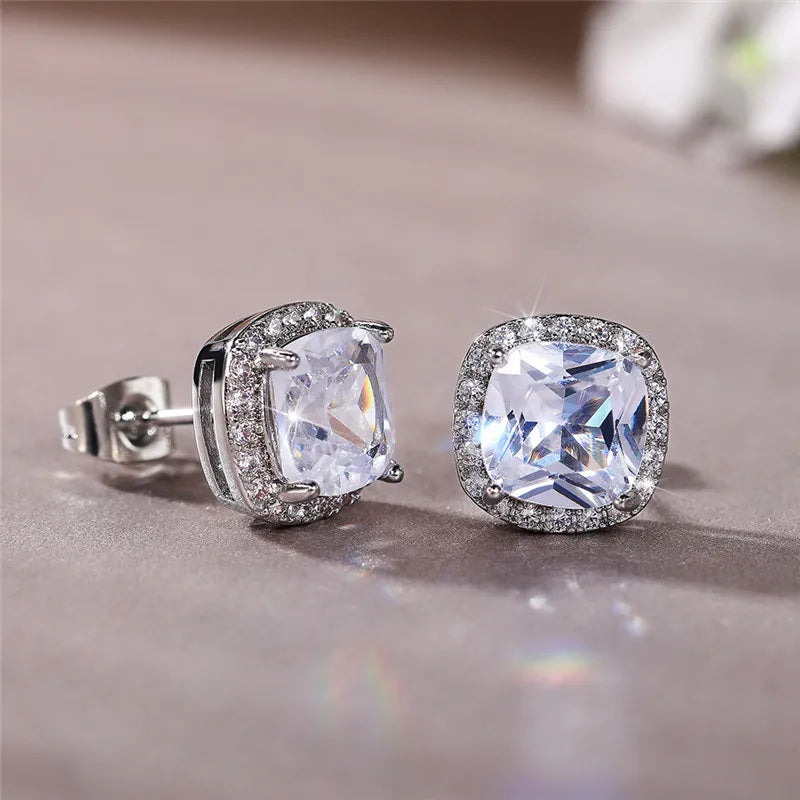 Gemstone-Inspired Cushion-Cut Cubic Zirconia Stud Earrings