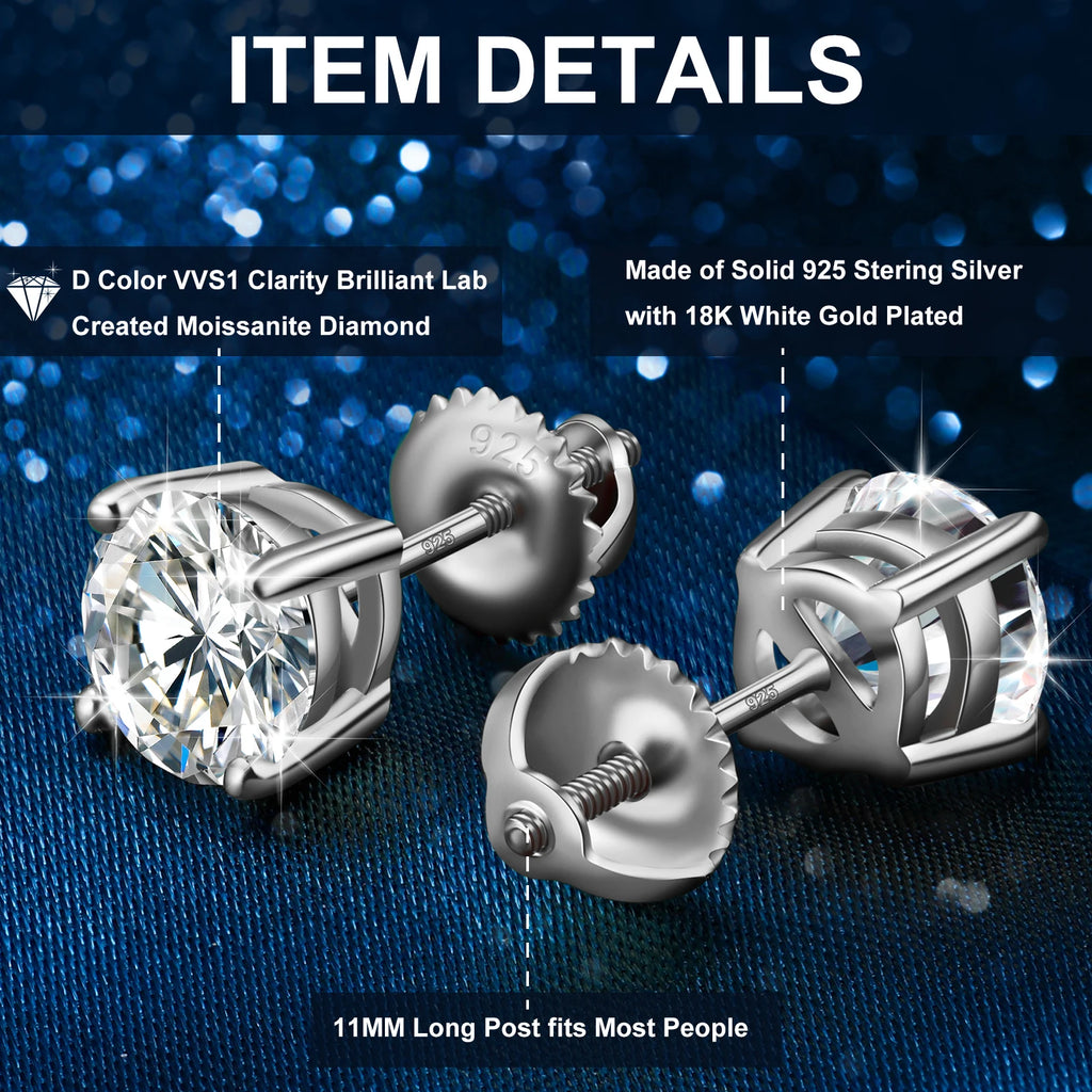 High Quality Local US Stock Women Classic Jewelry 925 Sterling Silver VVS Moissanite Diamond Solitaire Iced Out Stud Earrings