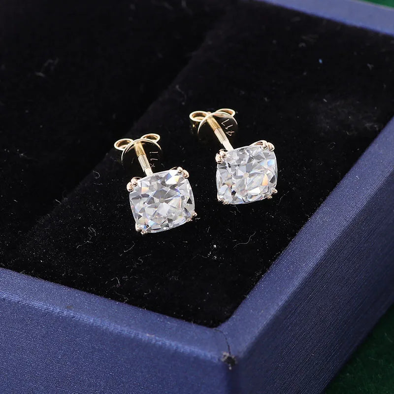 Fine Jewelry Cushion Cut VVS Diamond Moissanite Real Gold Earing Stud Wholesale Customized Women Earrings