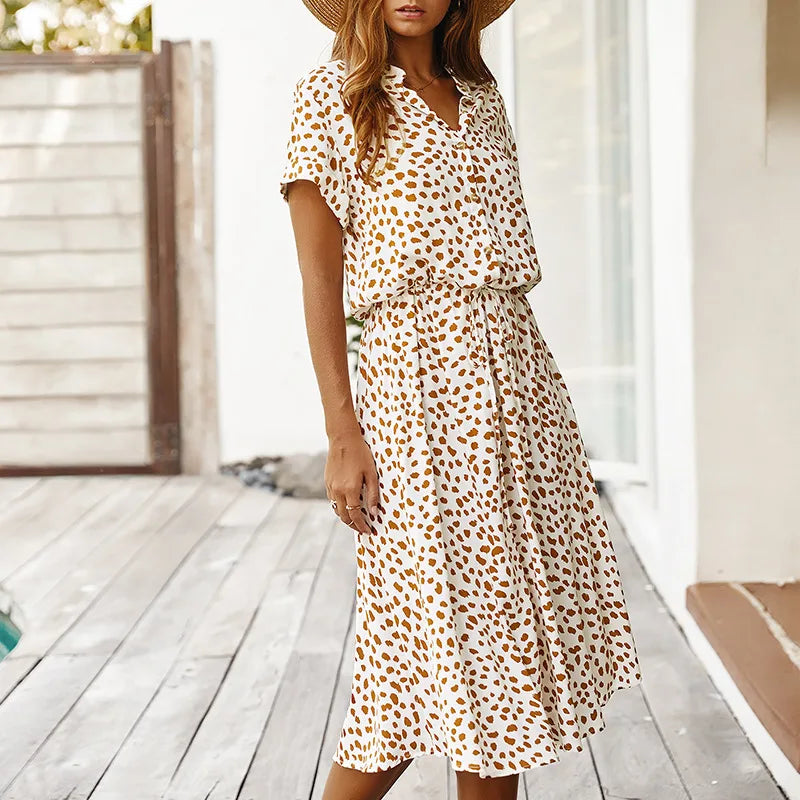 Vintage Floral Shirt Dress – Belted Mid-Calf Fit