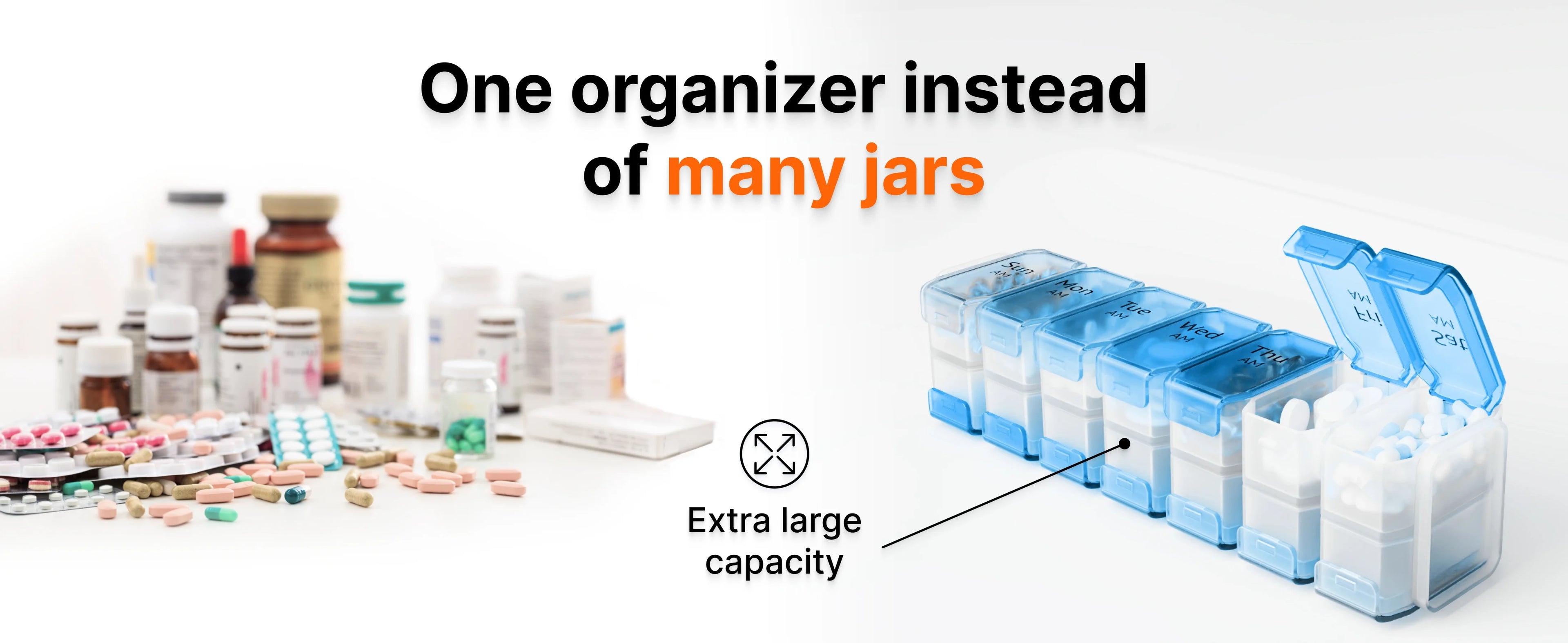 Extra Large Pill Organizer- XXL Pill Box for 7 or 14-Day - Weekly Pill Organizer with AM PM Large Compartments Big Pill Case