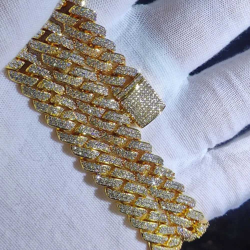 Hip Hop Jewelry 10/12/14/15/20mm CZ Cuban Link Necklace For Men Miami Bling Iced Out Prong Cuban Link Chain Party Gift