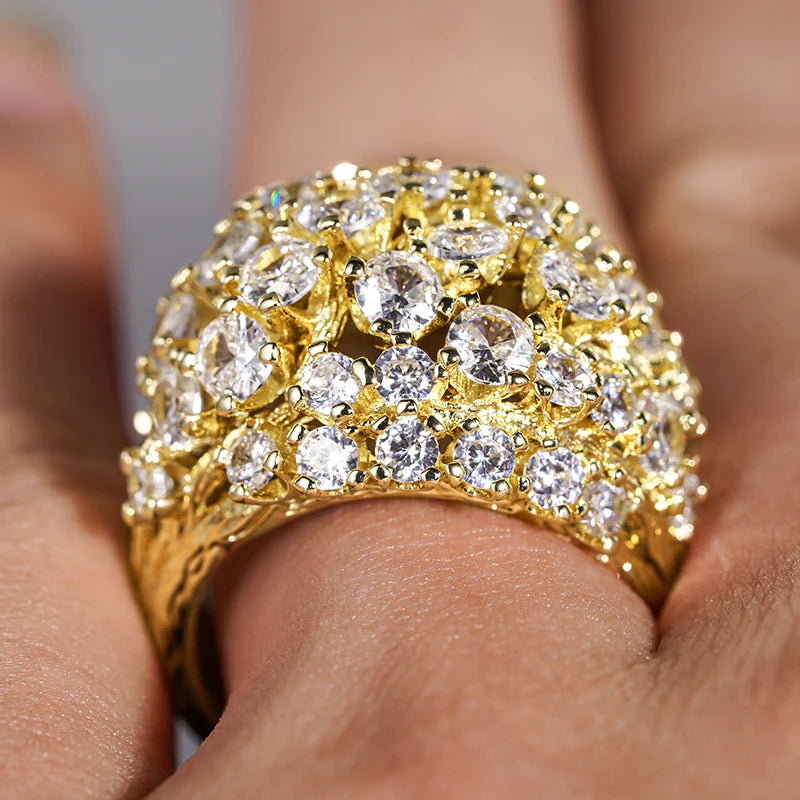 Huitan Branch Design Cubic Zirconia Ring – Gold Color