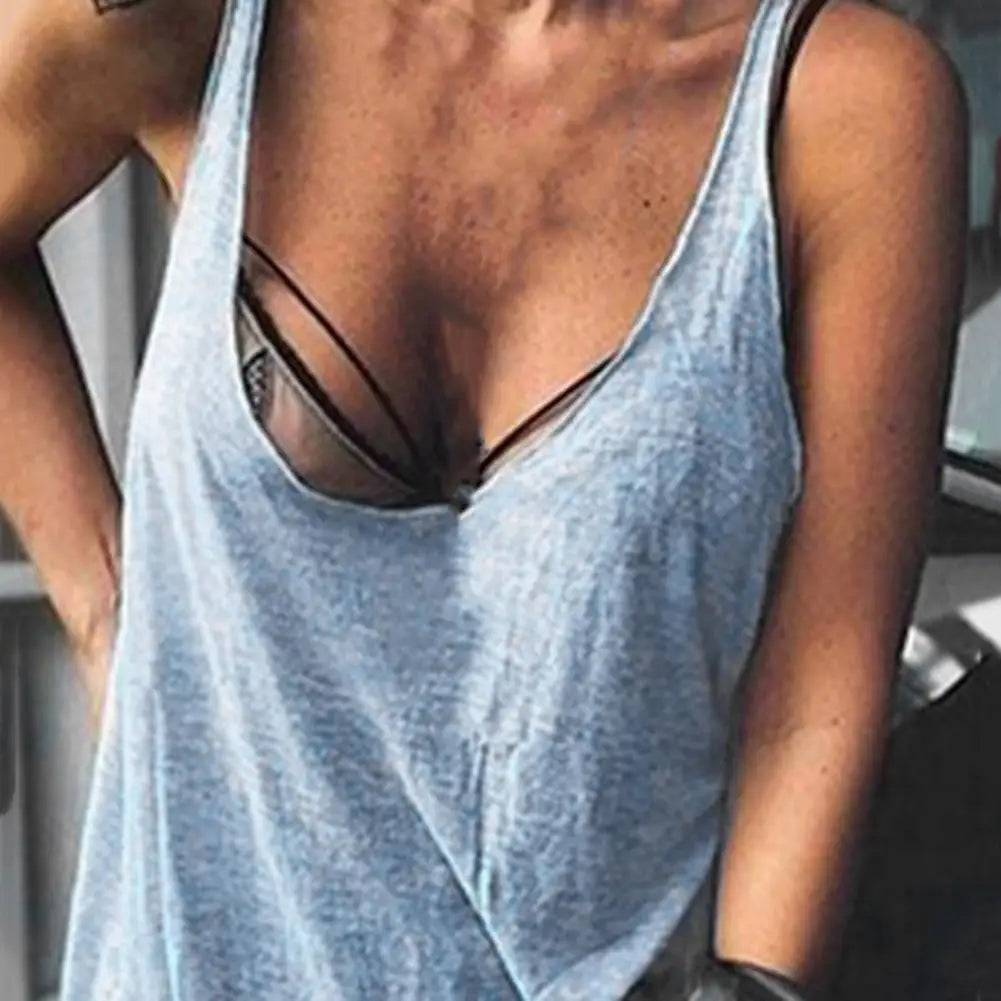 Women's U-Neck Sleeveless Loose Vest Top – Casual Solid Color Summer Cami