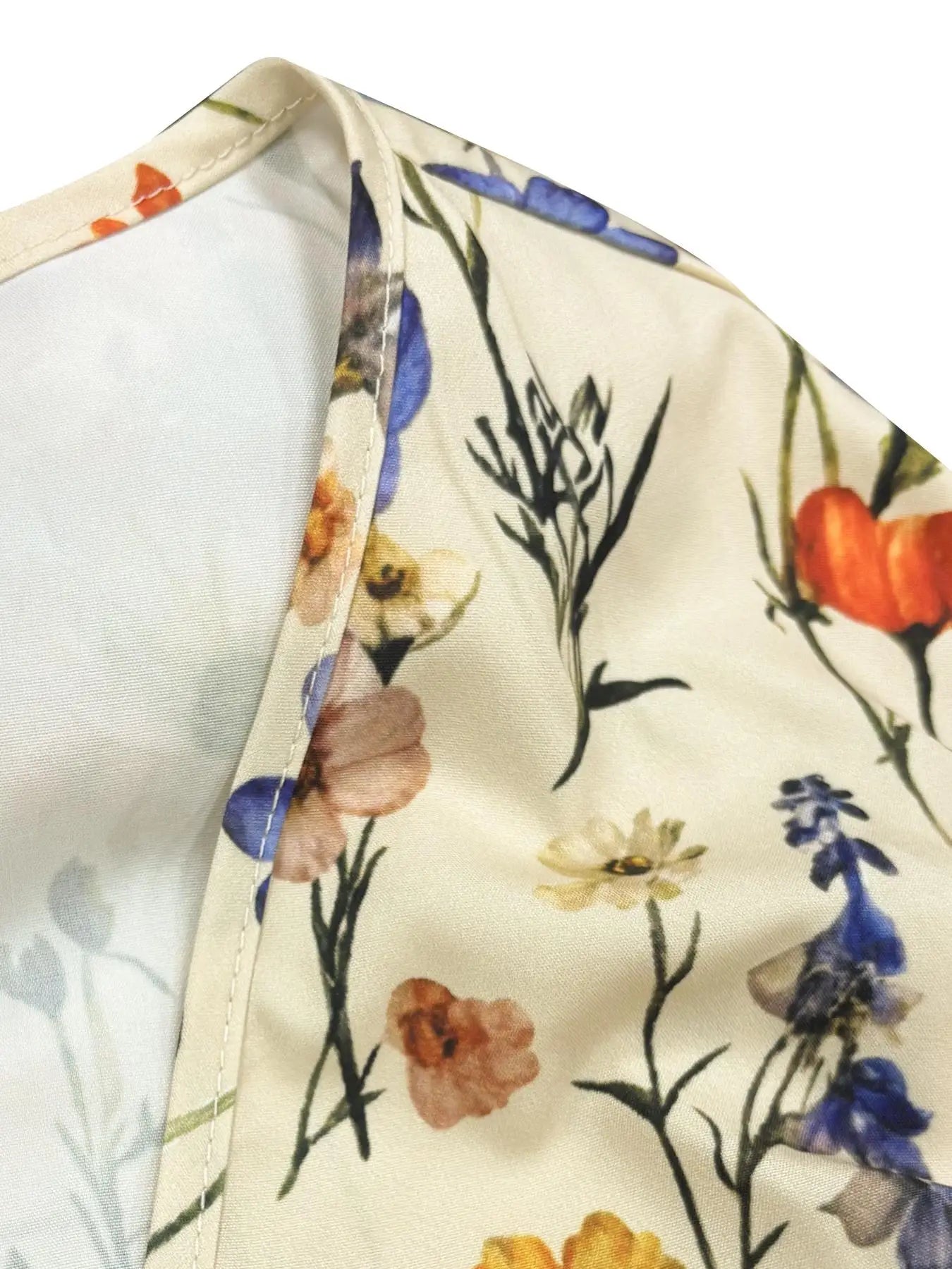 Plus Size Floral Print V Neck Dress, Casual Fashion Dress for Daily Outdoor Wear, Women Plus Clothing for All Seasons