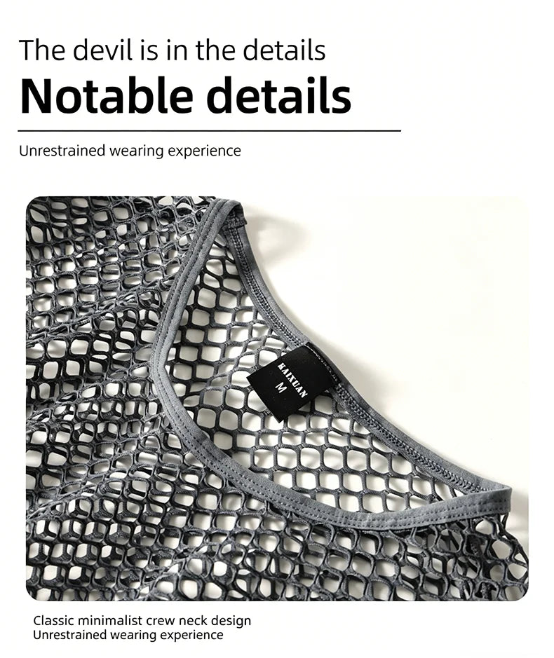 Mens Mesh See Through T Shirt Ice Cool Breathable Fishnet Hollow Out Short Sleeve