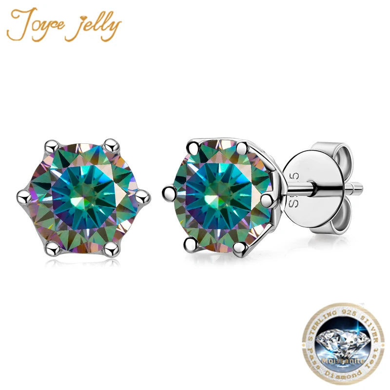 JoyceJelly 1/2/4CT VVS D Color Moissanite Russian Cut 8H8A Lab Diamond Stud Earrings For Women S925 Sterling Silver Fine Jewelry