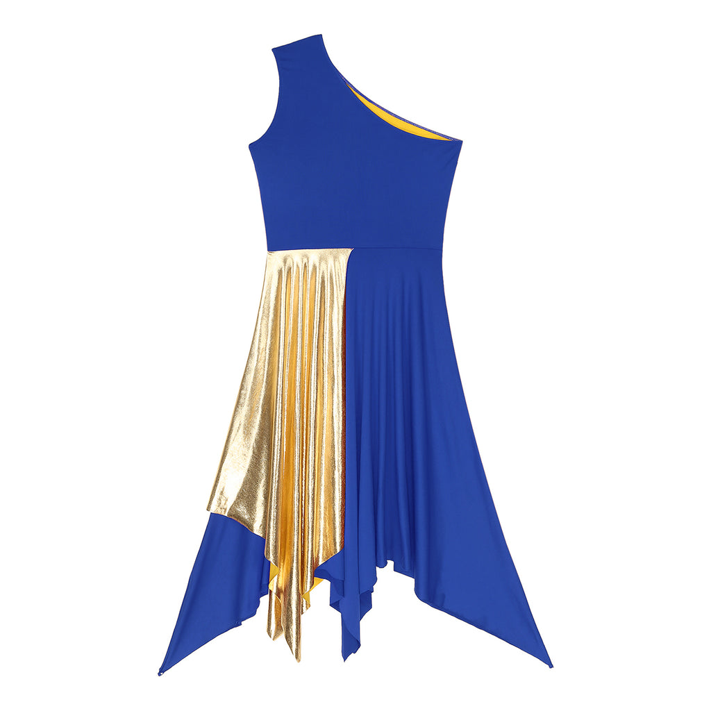 Women Church Choir Worship Praise Dress Modern Lyrical Dance Performance Costume One Shoulder Irregular Hem Dresses Dancewear