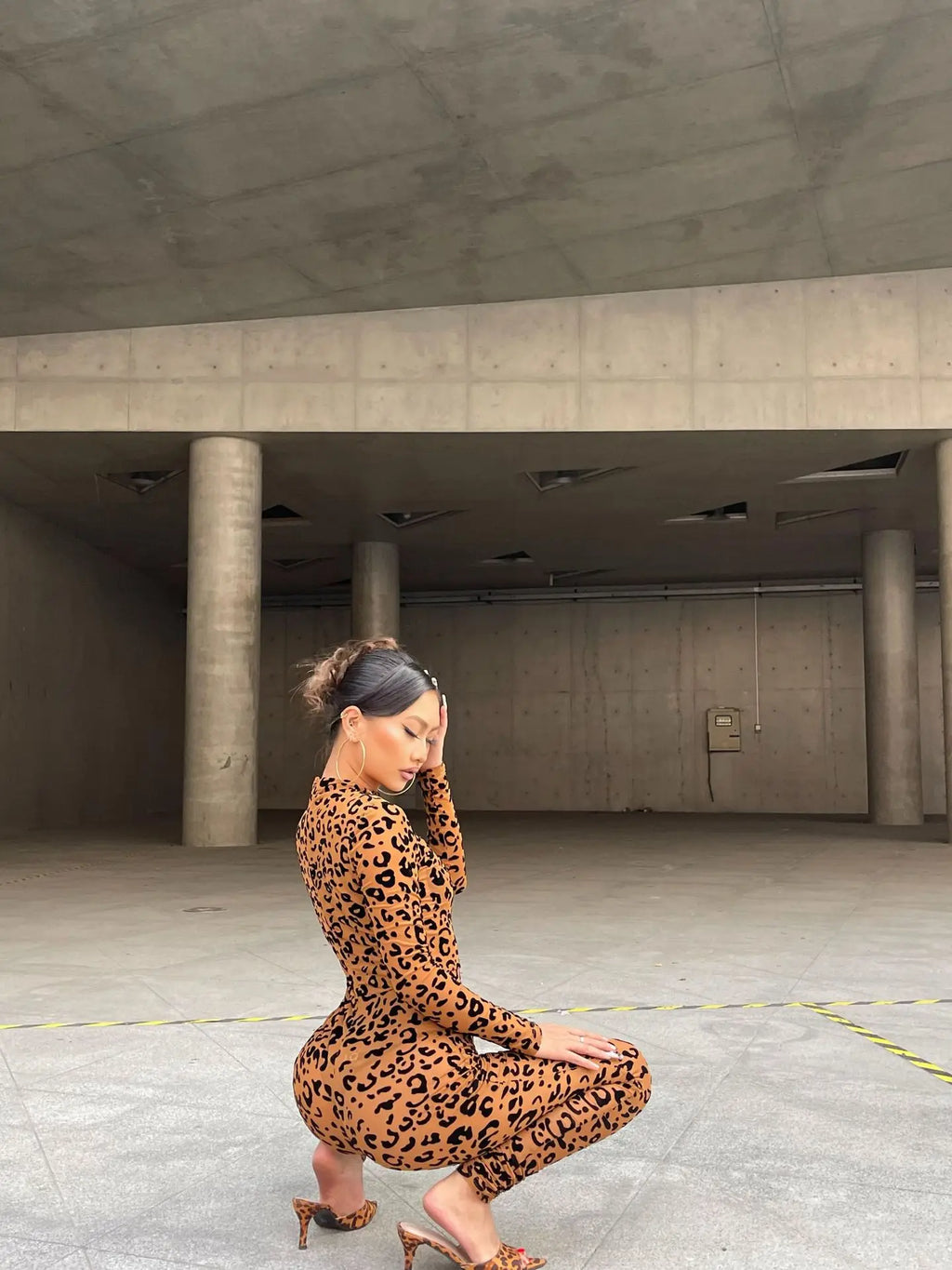 Y2k Hot Girl New Long Sleeve Bodycon Leopard Print Women Jumpsuit Sexy Sheer Mesh Bodysuits Catsuit Party Clubwear