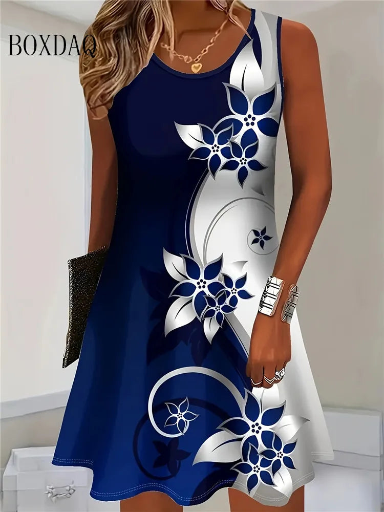 Women's Floral Bohemian Sleeveless Mini Dress – Casual Beach Tank Dress