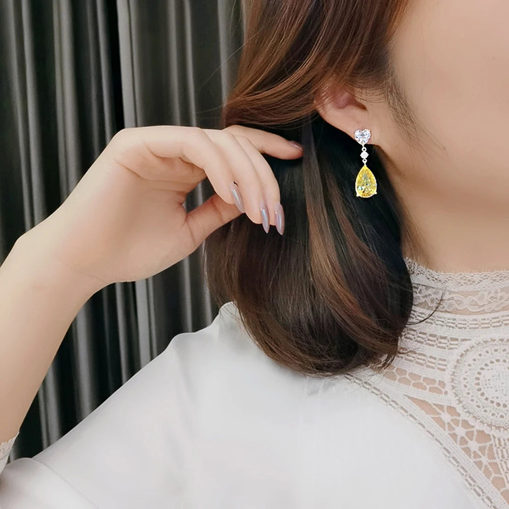 Yellow Crystal Geometric Drop Earrings
