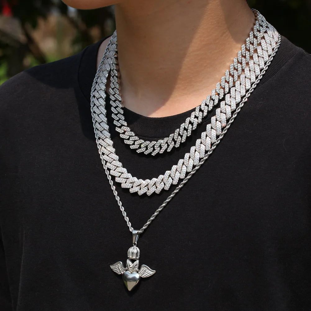 Hip Hop Jewelry 10/12/14/15/20mm CZ Cuban Link Necklace For Men Miami Bling Iced Out Prong Cuban Link Chain Party Gift