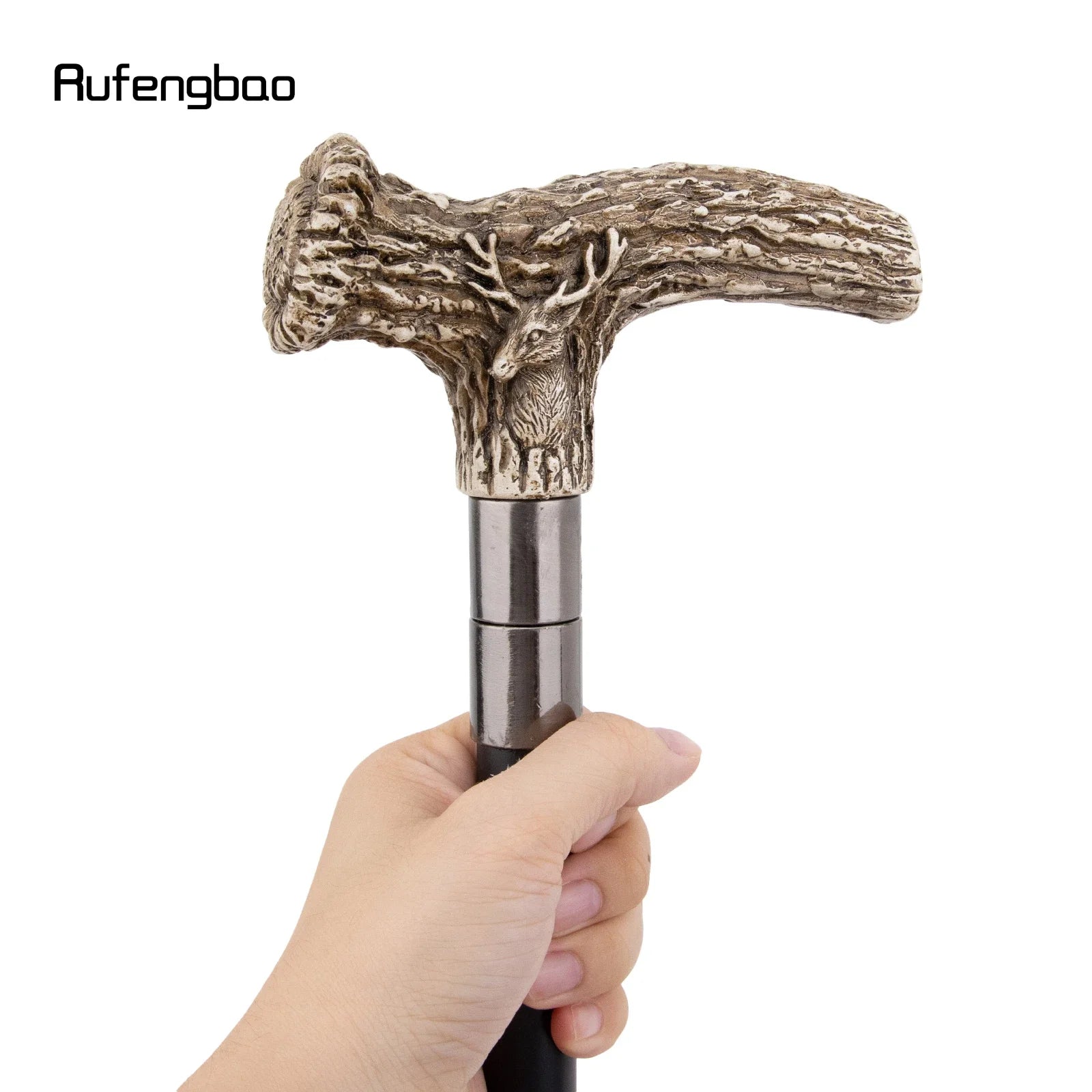 White Resin Deer Tree Root Head Walking Cane Fashion  Stick Gentleman  Cosplay Cane Knob Crosier 94cm  Performance Stage Cane