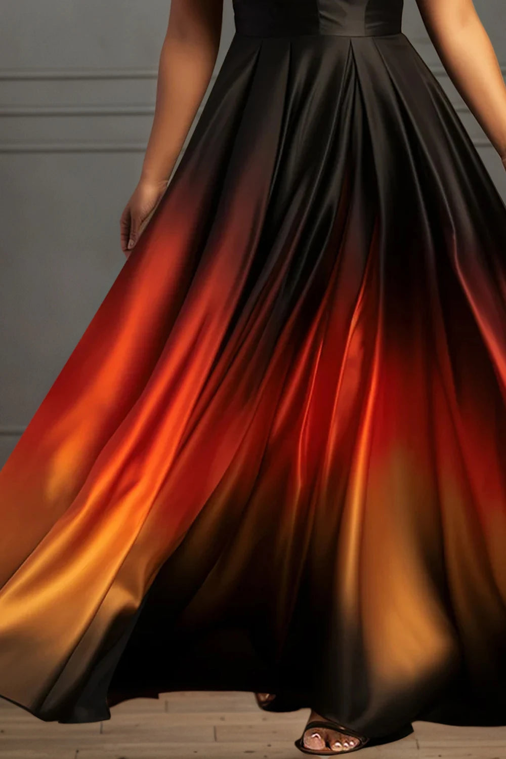 Plus Size Gradient Elegant Evening Dress for Women V Neck Pocket Satin Wedding Sundress Cocktail Wedding Guest Maxi Dresses