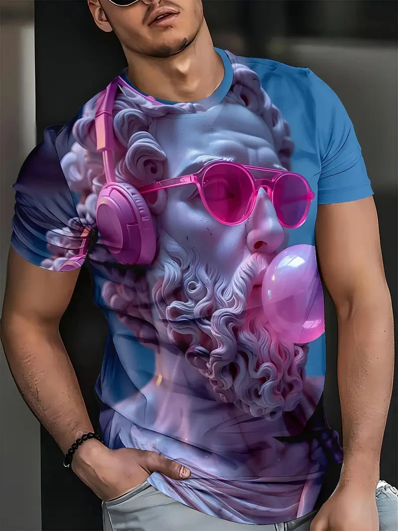 Men's fashion T-shirts interesting pattern 3D printing T-shirts casual graffiti short-sleeved T-shirts men's round neck T-shirts