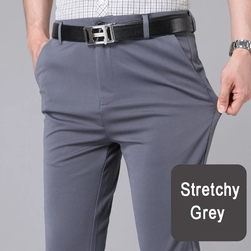 Men's Smart Casual Stretch Fast-Dry Trousers — Lightweight Straight Leg Office Work Pants | Spring Autumn | 7 Colors | Waist 29–40